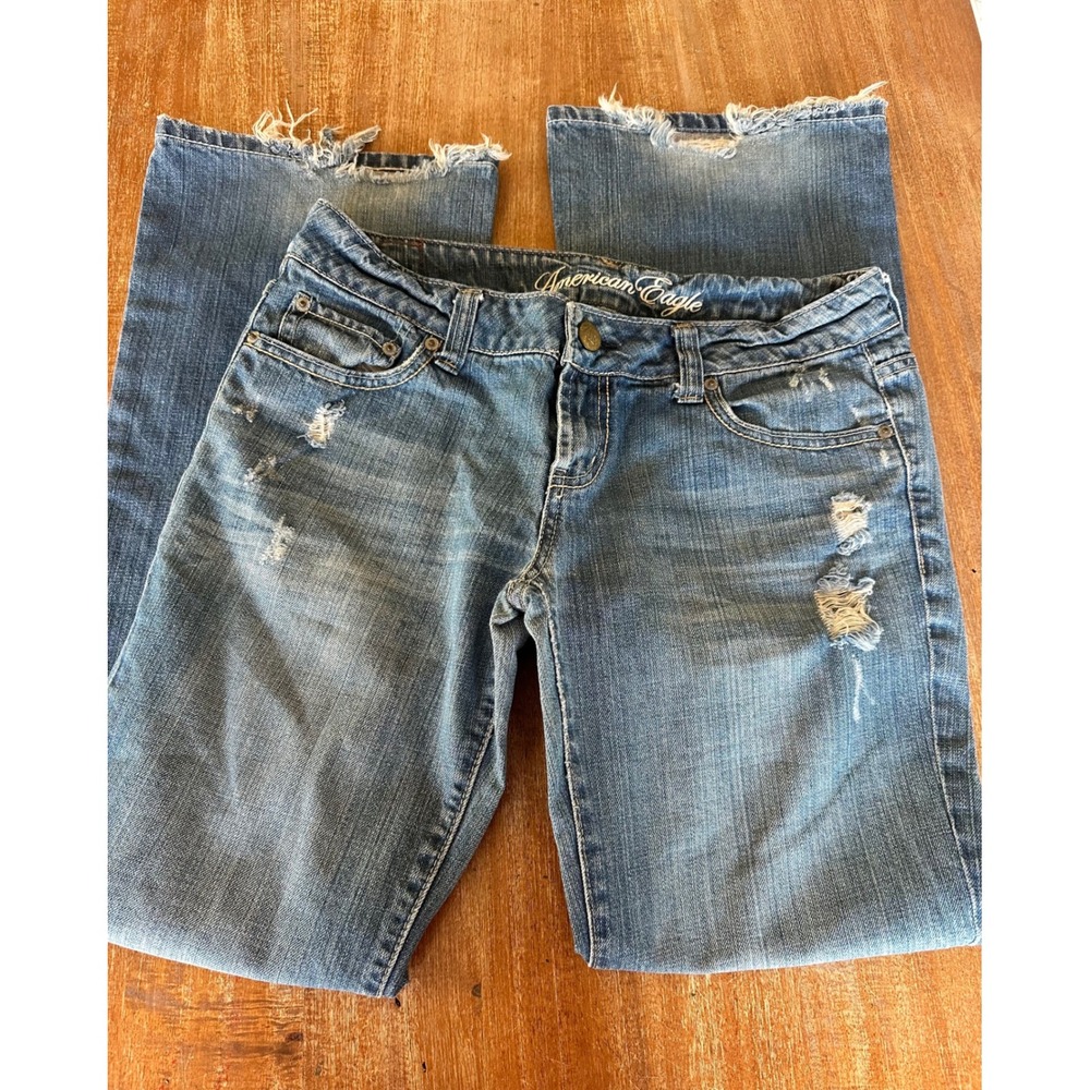 Vintage American Eagle Distressed Bootcut Jeans Low Rise Fav Boyfriend Womens 8